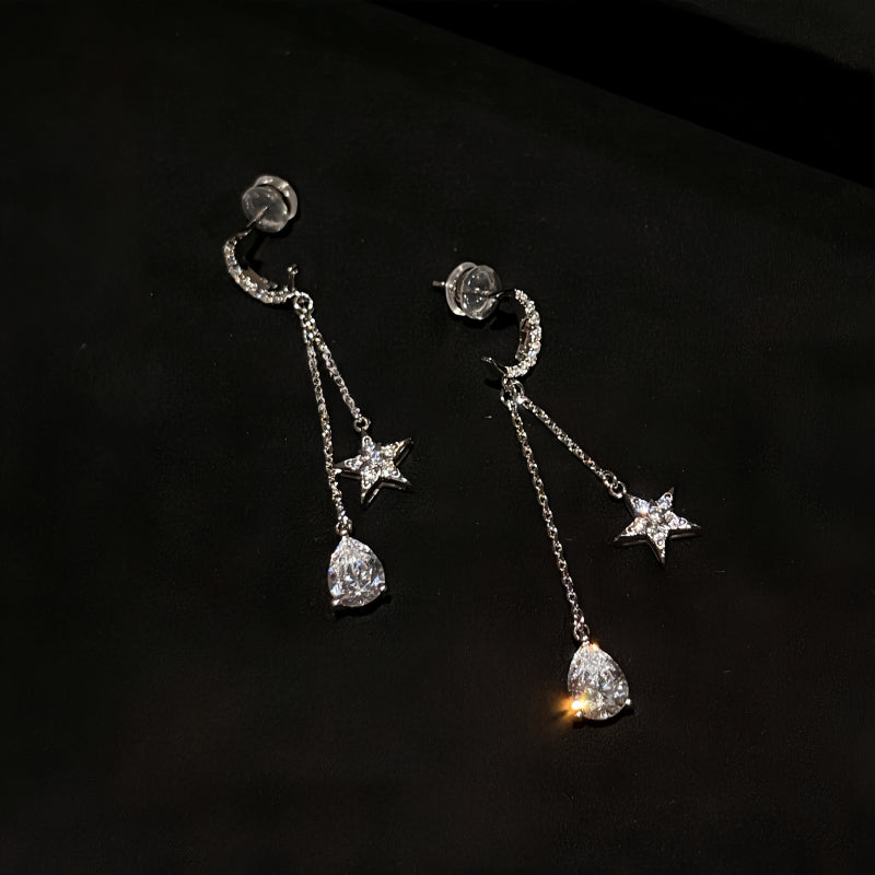 Star & Moon Blessing Necklace/Earrings - Stars Guide Your Path, Waterdrop Holds Spiritual Energy
