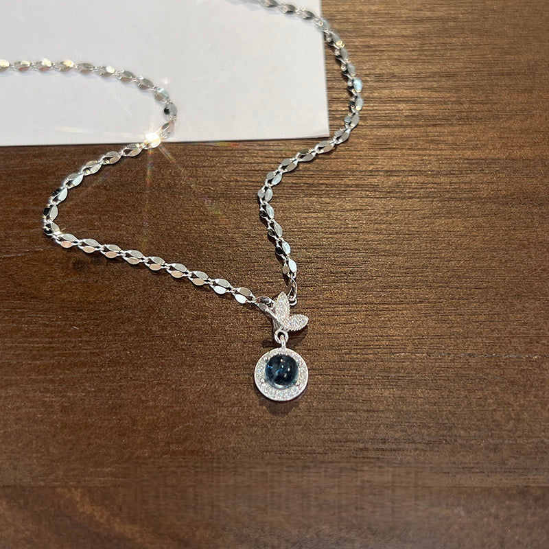 Natural Aquamarine Butterfly Necklace - Gentle as Water, Free as a Butterfly