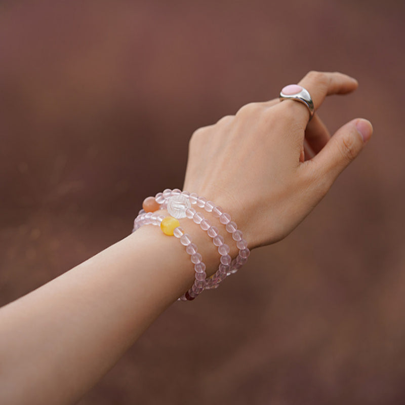 Triple Wrap Natural Rose Crystal Bracelet - Embrace Love & Warmth