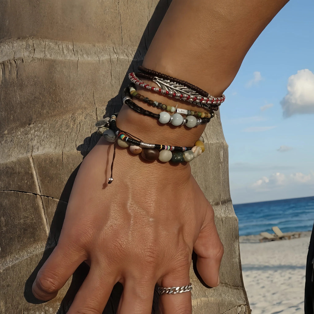 Natural Stone Abacus Bead Stackable Bracelet - Stone Abacus Beads