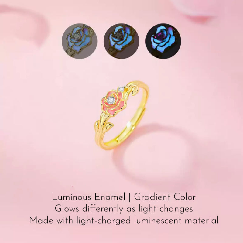 Luminous Enamel Pink Rose Ring - Love Ring