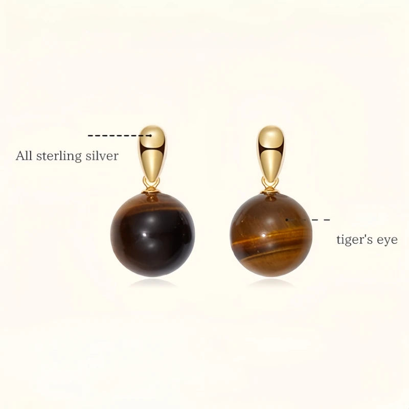 Boucles d'oreilles Œil de Tigre Naturel, Style Minimaliste Vintage - Attire la Richesse