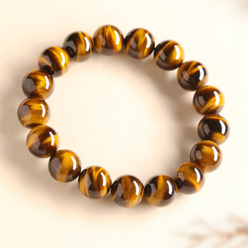 Bracelet Œil de Tigre Naturel — Perles Porte-Bonheur Attirant la Fortune