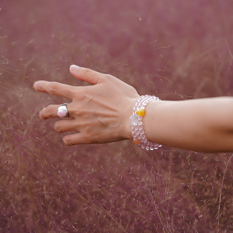 Triple Wrap Natural Rose Crystal Bracelet - Embrace Love & Warmth