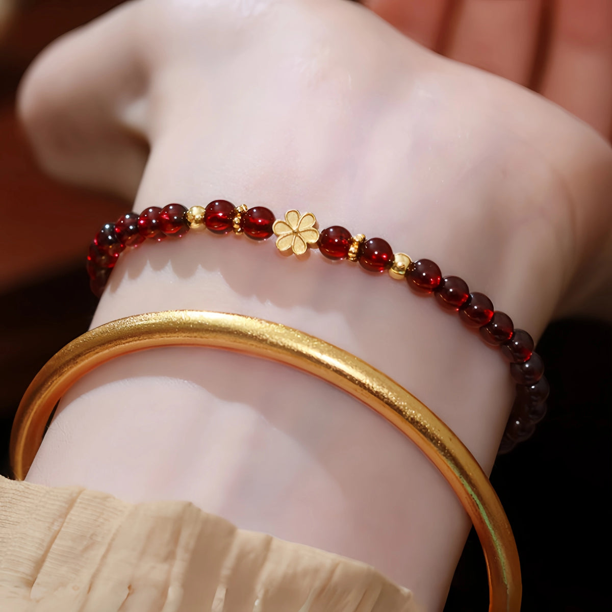 Natural Garnet Stackable Bracelet - Vitality & Warmth