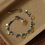 Hand‑Hammered Gold Coin Natural Stone Beaded Stack Bracelet - Healing, Inner Power