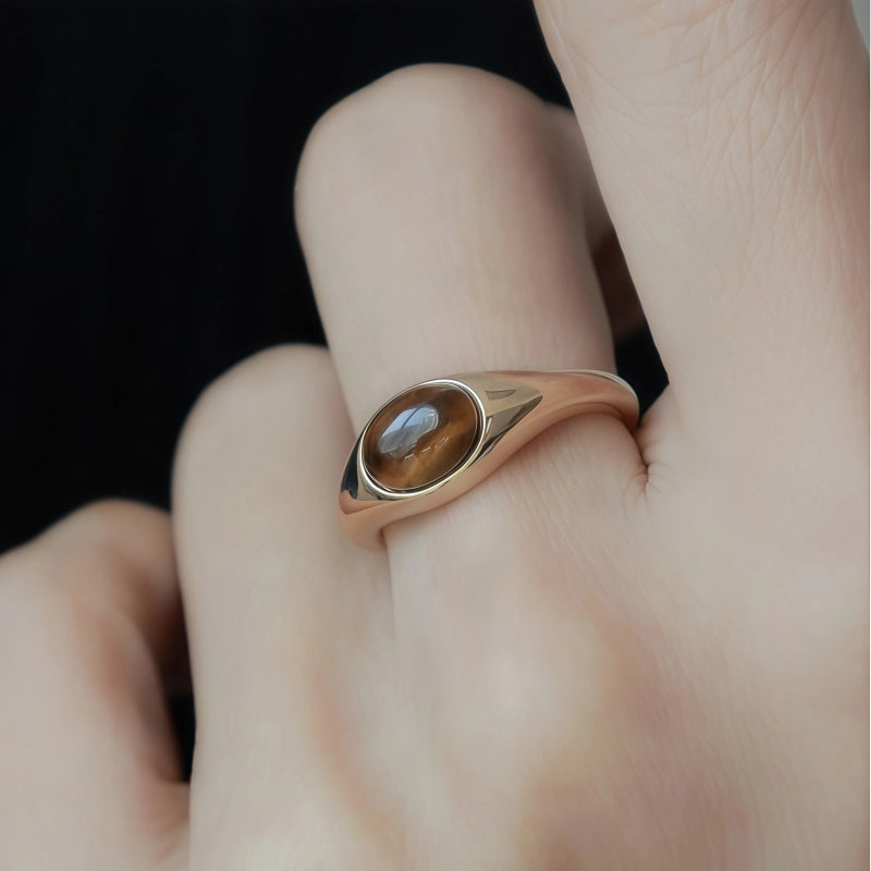 Natural Tiger Eye Stone Ring With Retro Temperament, Light Luxury Versatile Ring