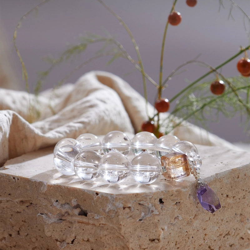 Brazilian Flawless Clear Quartz & Amethyst Bracelet – Purify, Open Wisdom, Attract Benefactors