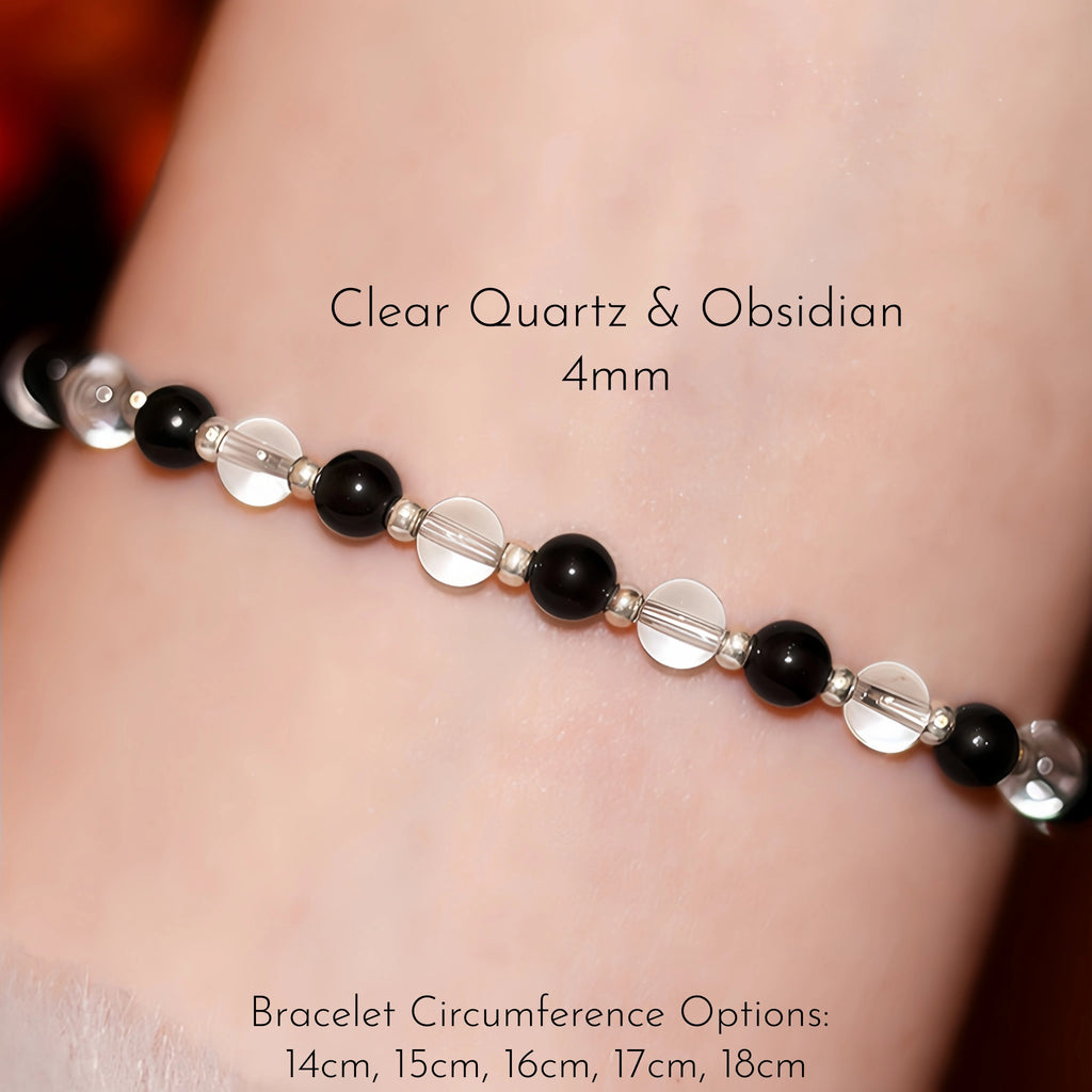 Obsidian, Black Onyx & Clear Quartz Stackable Bracelet - Protection & Balance