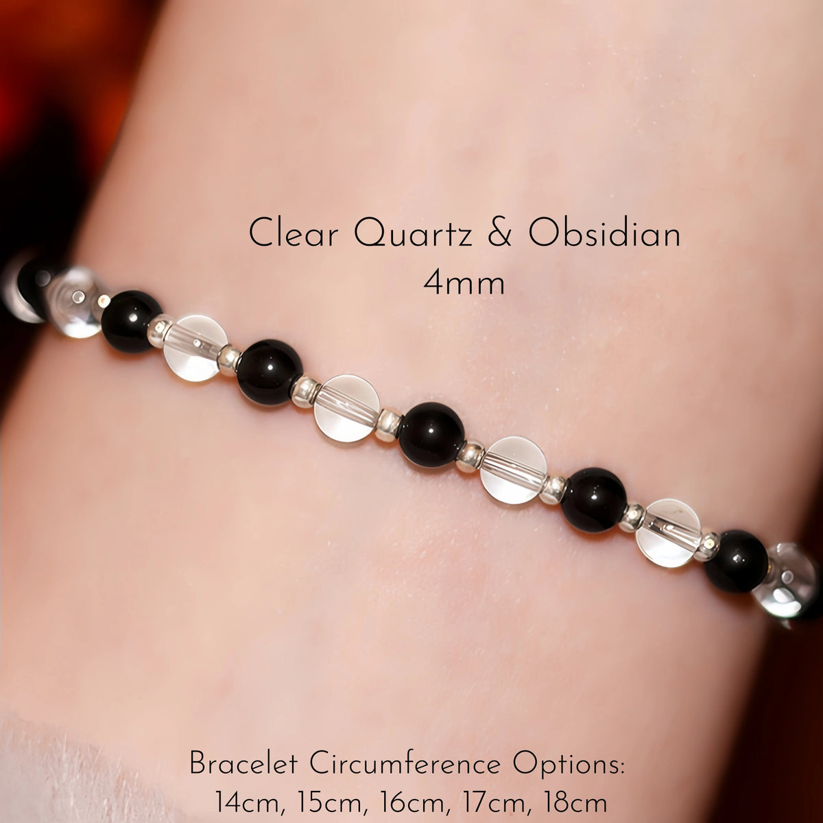 Obsidian, Black Onyx & Clear Quartz Stackable Bracelet - Protection & Balance