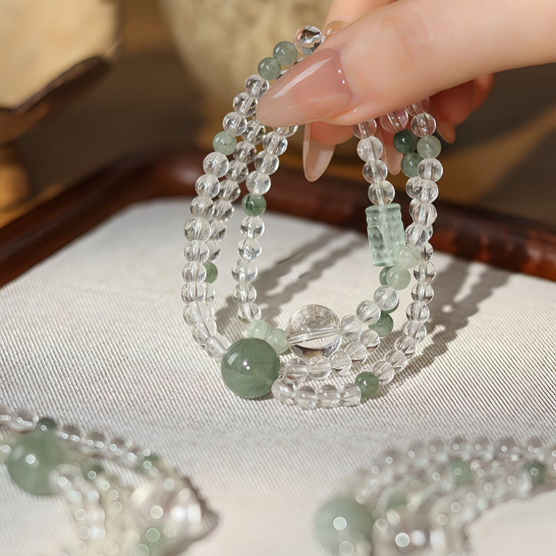 Natural Clear Quartz Green Minimalist Energy Bracelet