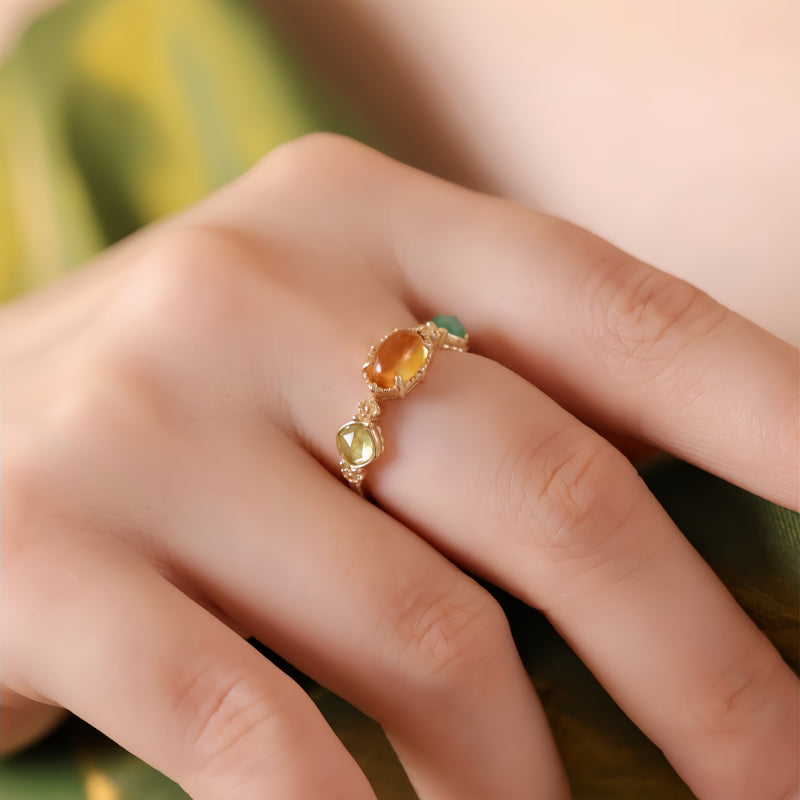 Bague vintage en cristal de citrine naturelle - Succès et confiance en soi
