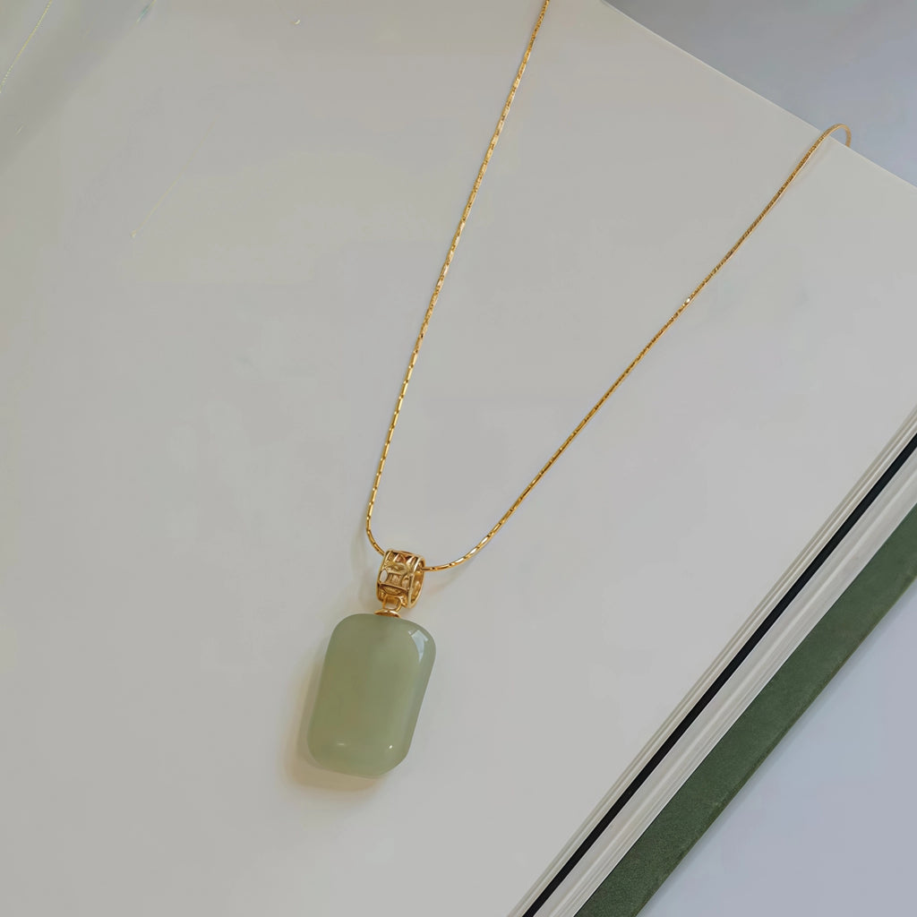 Gentle Natural Hetian Jade Plain Tablet Necklace - Peace & Serenity