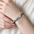 S999 Fine Silver Lotus Hand Braided Blue & Green Bracelet - Peace & Purification Energy