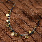 Hand‑Hammered Gold Coin Natural Stone Beaded Stack Bracelet - Healing, Inner Power