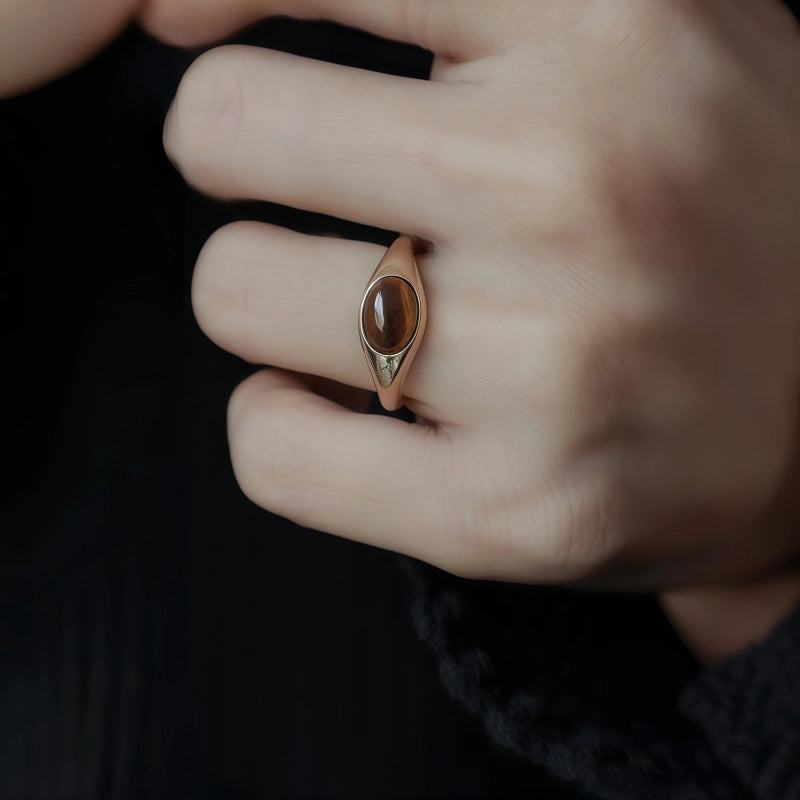 Natural Tiger Eye Stone Ring With Retro Temperament, Light Luxury Versatile Ring