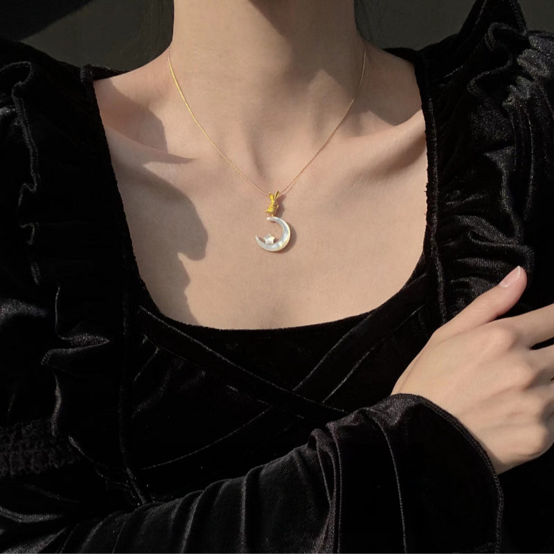 Magical Starry Moon Rabbit Necklace — Cute Bunny on Moon Star Pendant