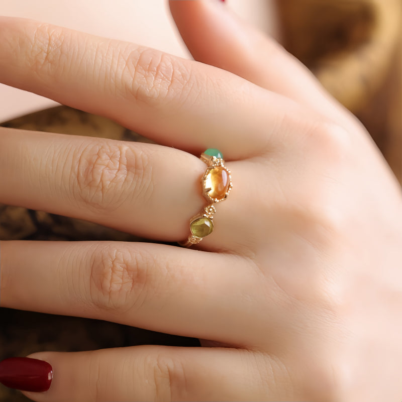 Bague vintage en cristal de citrine naturelle - Succès et confiance en soi