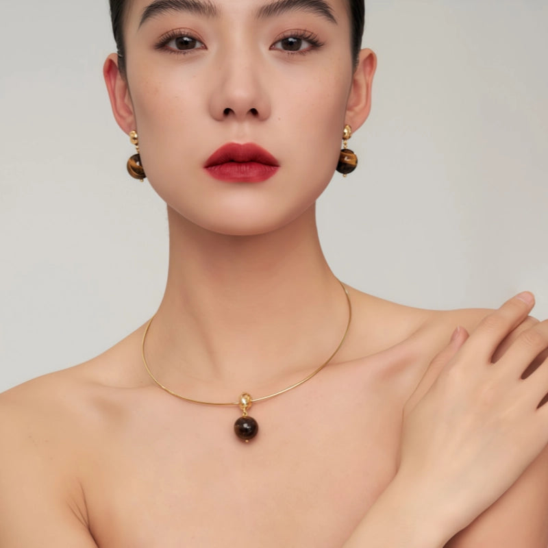 Boucles d'oreilles en pierre naturelle œil de tigre - Symbole de bon augure et de richesse