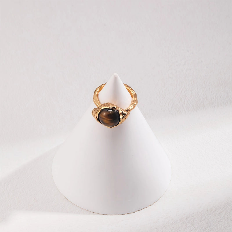Bague en pierre naturelle Œil de tigre, lave S925 irrégulière - Cadeau de Saint-Valentin