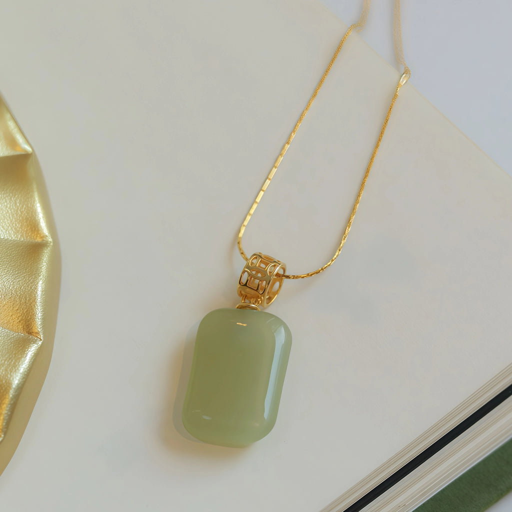 Gentle Natural Hetian Jade Plain Tablet Necklace - Peace & Serenity