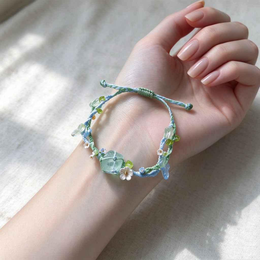 Natural Green Fluorite Hand Braided Bracelet - Clarity & Renewal Energy
