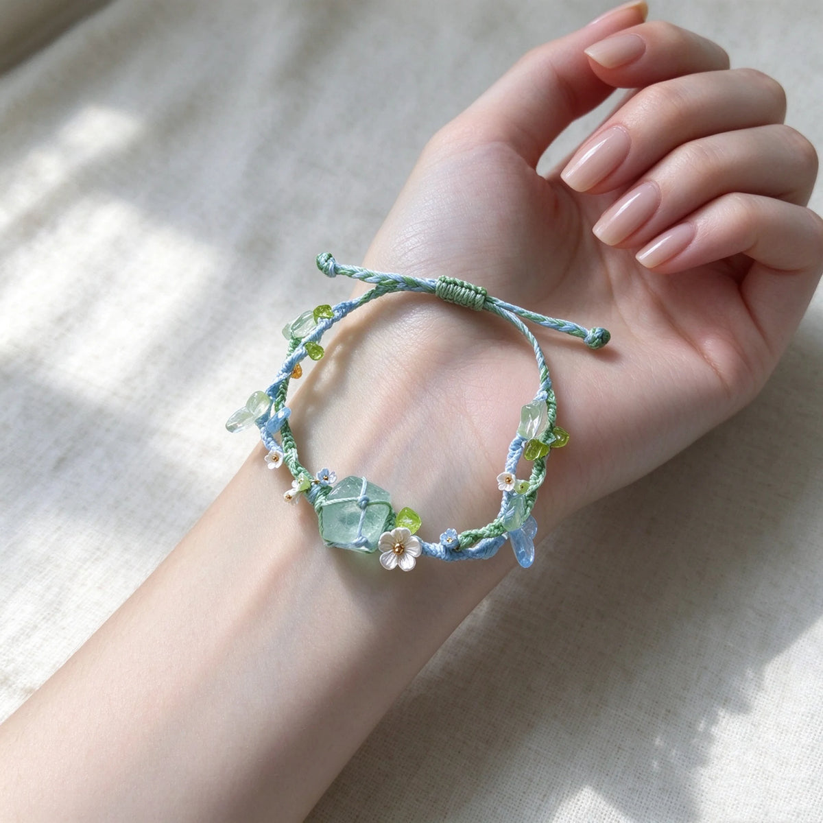 Natural Green Fluorite Hand Braided Bracelet - Clarity & Renewal Energy
