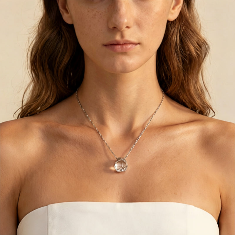 Irregular Faceted Clear Quartz Crystal Necklace - Positive Energy, Poise, and Steady Good Fortune