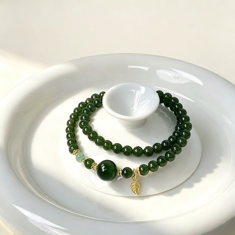 Bracelet en jade Hetian naturel Lotus Éclat Pur