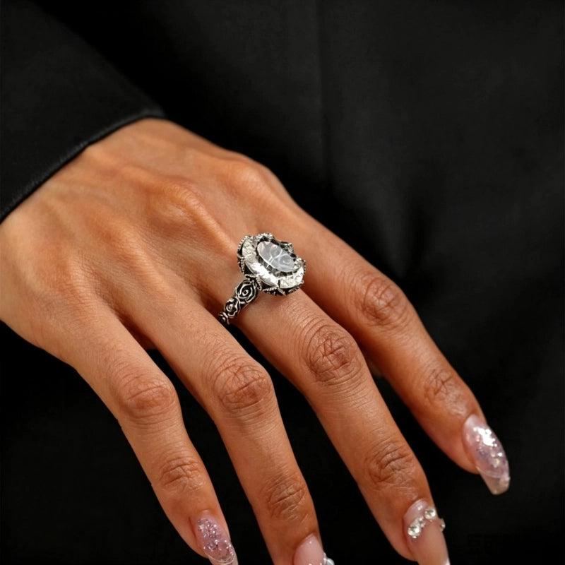 Classic Rose Pattern Natural Clear Crystal Ring - Chaste Love