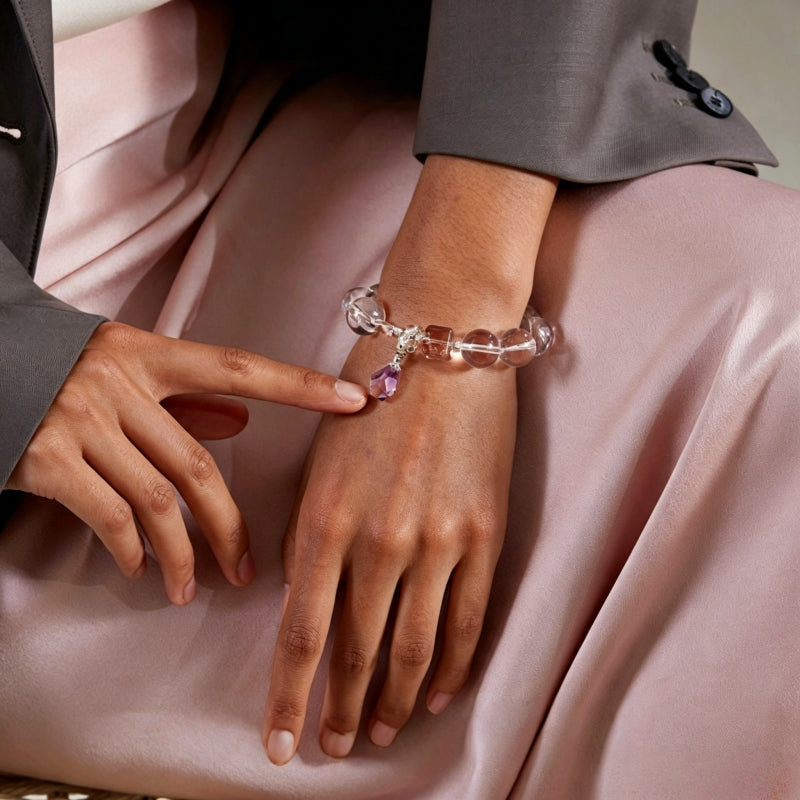 Brazilian Flawless Clear Quartz & Amethyst Bracelet – Purify, Open Wisdom, Attract Benefactors