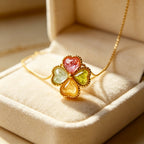 Collier trèfle à quatre feuilles et tourmaline multicolore – Cadeau d'anniversaire et de remise de diplôme pour meilleure amie