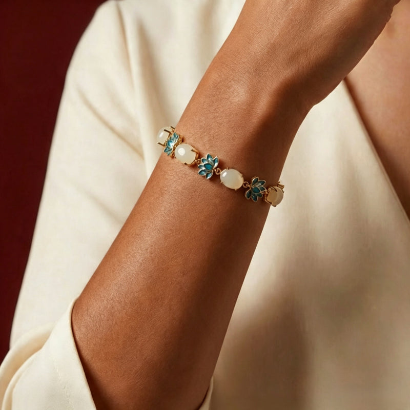 Bracelet Lotus Sacré en Jade Hetian Naturel