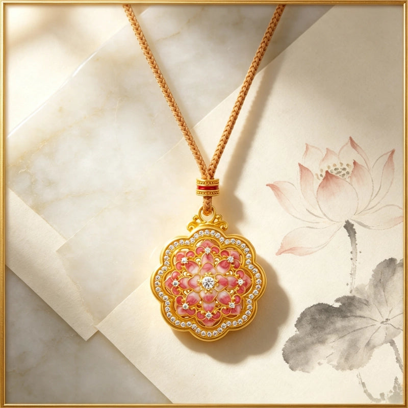 Collier Lotus Rose de Fortune Auspicieuse