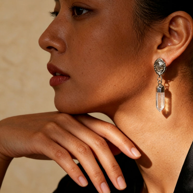 Natural Clear Quartz Drop Earrings - Purifies Your Aura