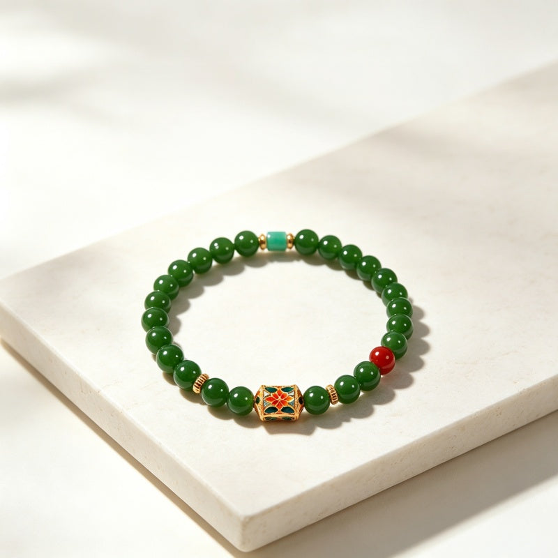 Bracelet en jade Hetian naturel Lotus Éclat Pur