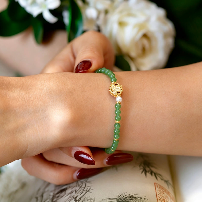 Bracelet en jade Hetian naturel Lotus Éclat Pur