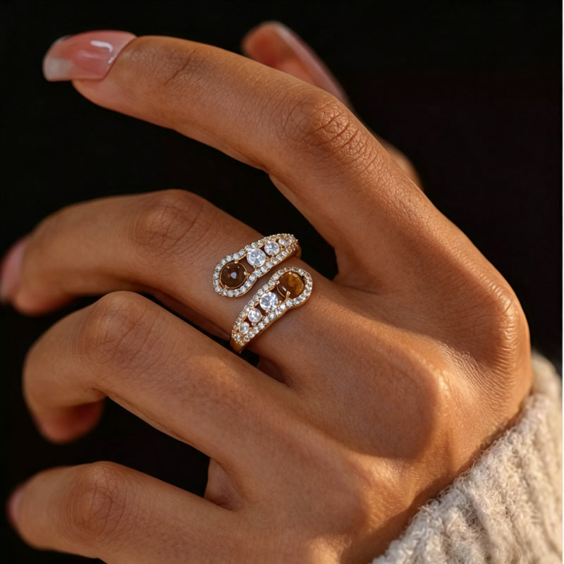 Bague en cristal œil de tigre brillant - Apportez la prospérité