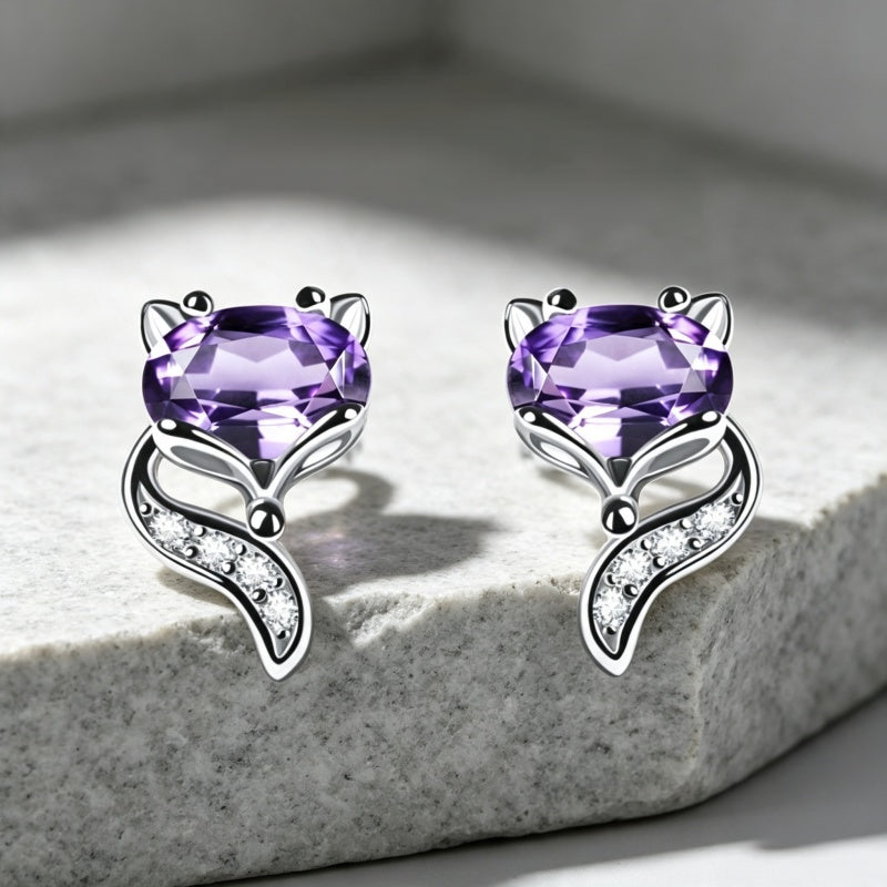 Mystic Fox Natural Amethyst Studs - Treat Yourself to A Touch of Grace and Charm