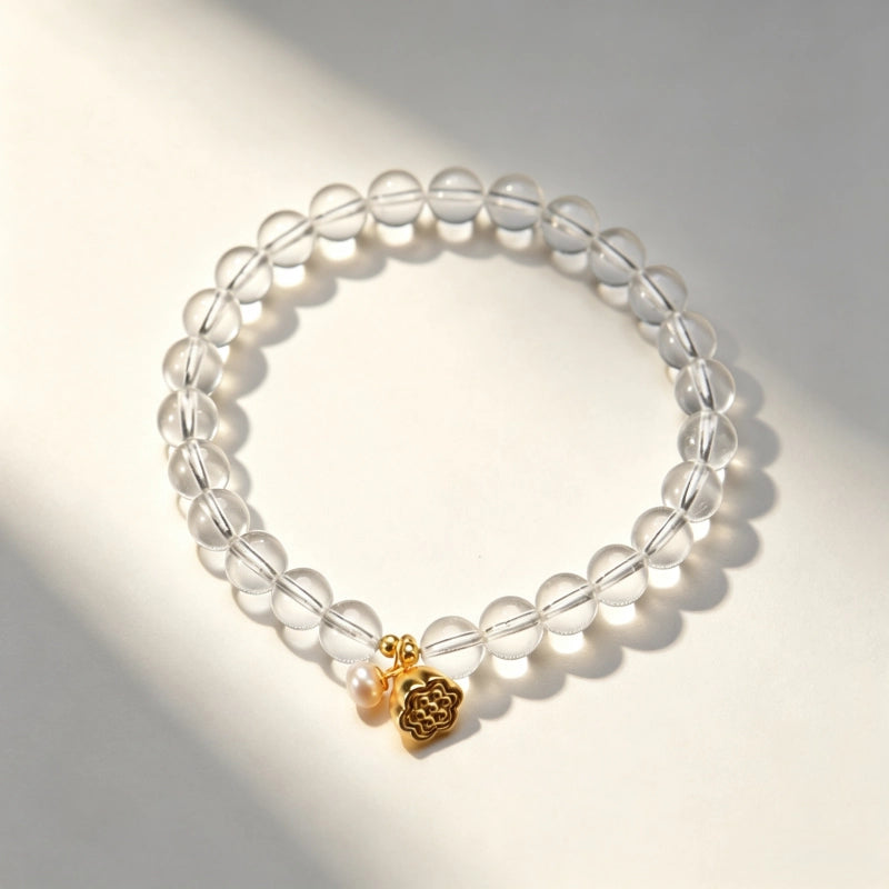 Bracelet Lotus en Cristal Clair – Protection Spirituelle et Mala Attire-Argent