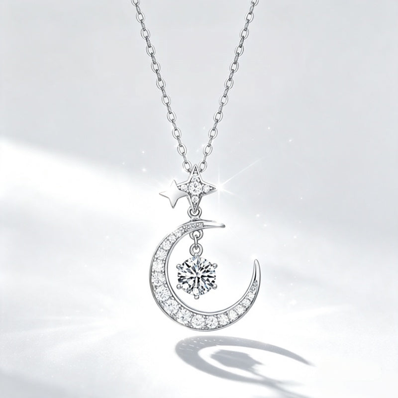 Moon & Star S925 Necklace - Embrace Moonlight & Gentle Stars