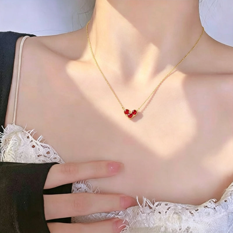 Heart Birthstone Necklace for Women | 925 Sterling Silver Three Stone Pendant | Dainty Birthday Gift