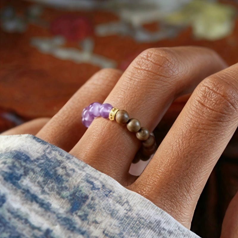 Bague Clam&Lucky en améthyste naturelle et bois d'agar