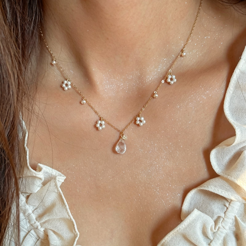 Natural Rose Quartz Pearl Flower Necklace – Open Heart, Attract Sweetness