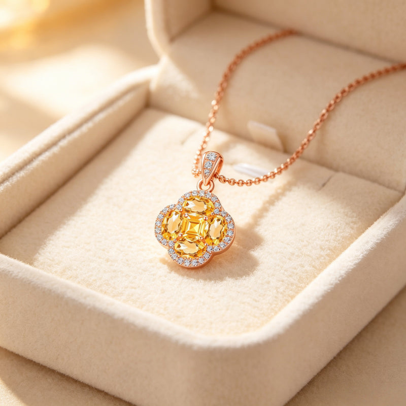 Collier en cristal naturel trèfle de la réussite — Cadeau pour elle • Cadeau de fêtes