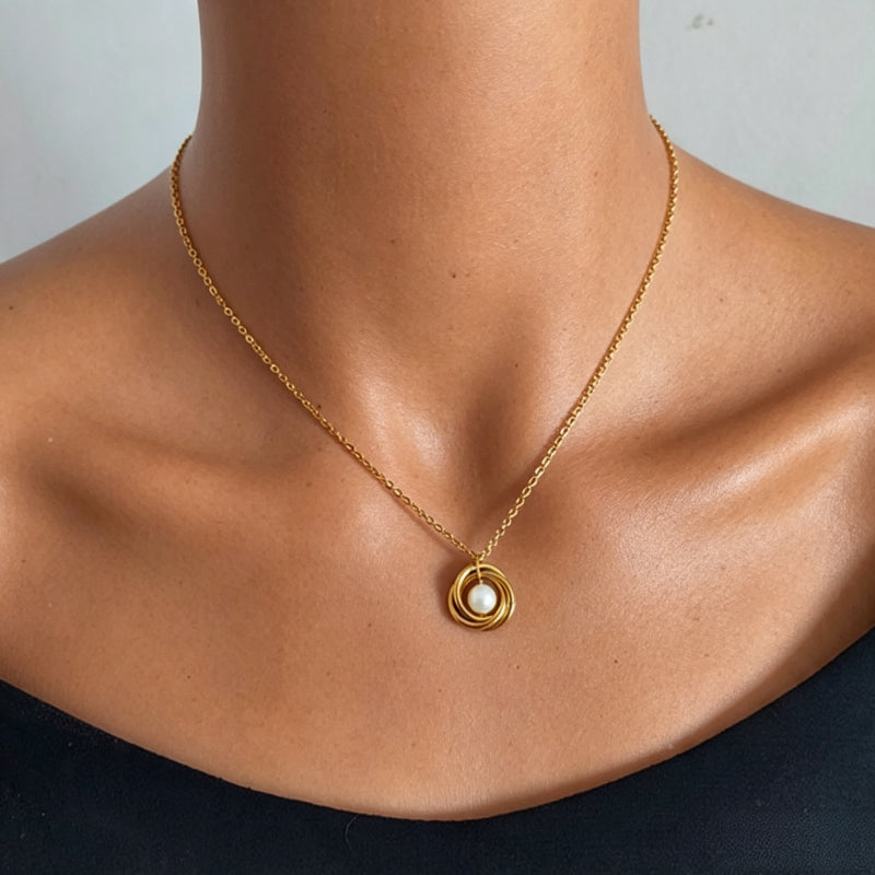 Triple-Ring Pearl Pendant Necklace - Purity and Softness
