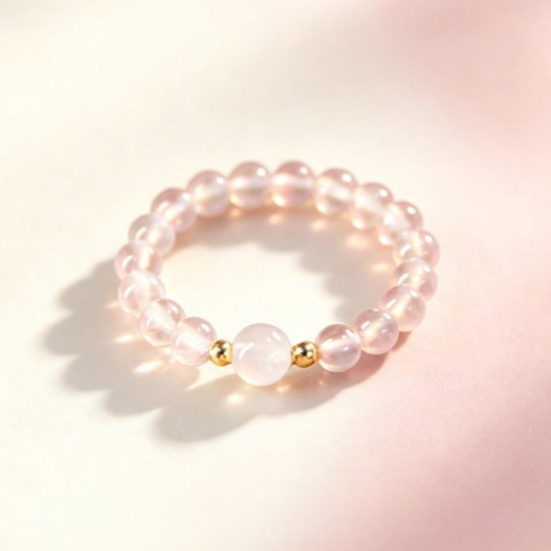 Natutal Rose Quartz Elastic Ring - Love and Peace