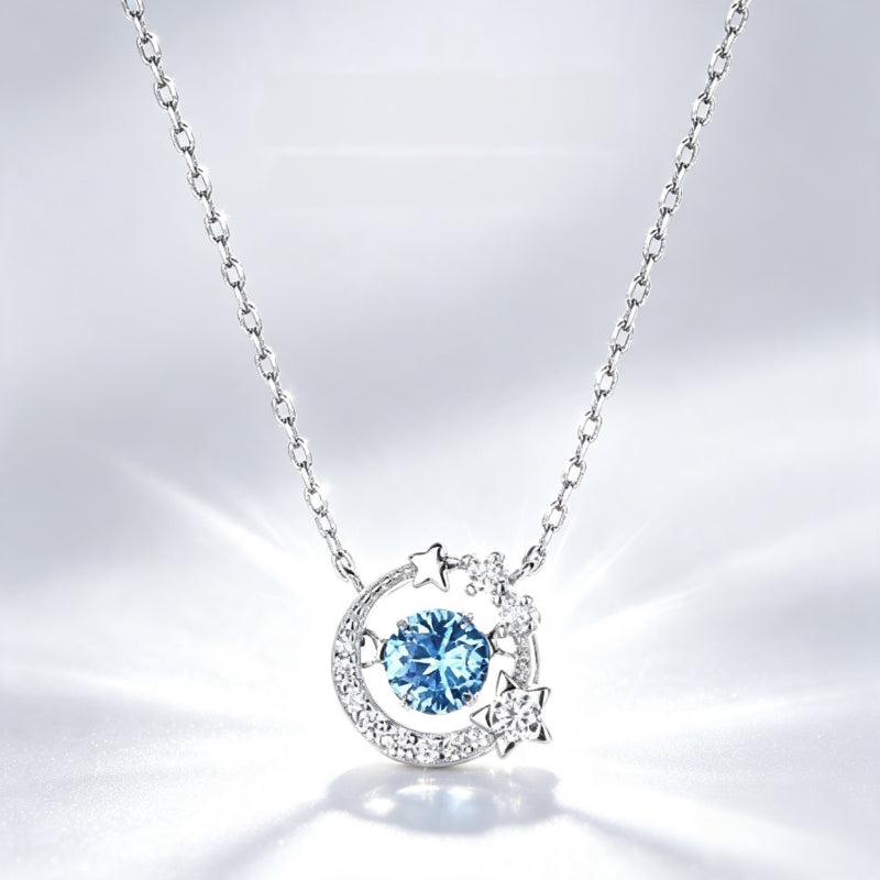 Blue Tears Moon & Star S999 Necklace - Long Lasting Fortune
