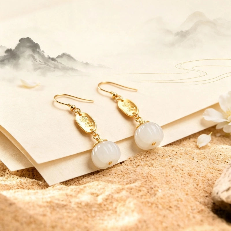 Boucles d'oreilles Lotus Éveil en Jade Hetian Naturel