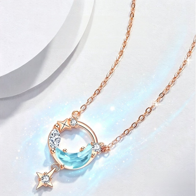 Mystic Blue Moon & Pure White Star Necklace - Gentle Wishes